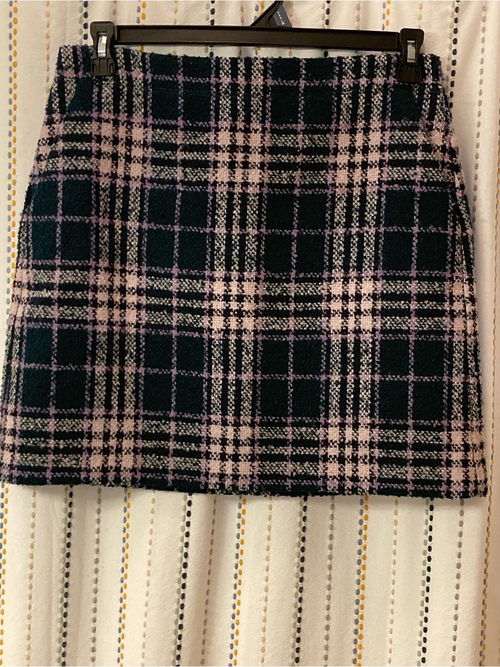 LOFT Blue Green and Pink Plaid Tweed Mini Skirt